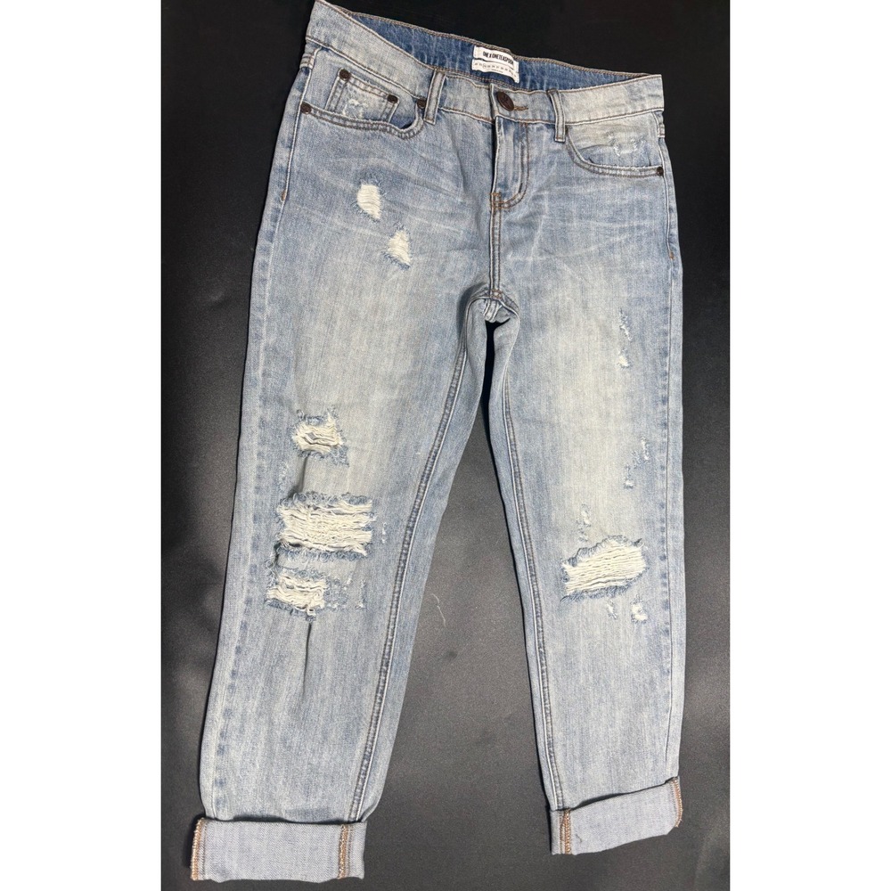 One Teaspoon NWOT Blue Distressed Boyfriend Jeans Light Wash Cuffed Hem Size 26